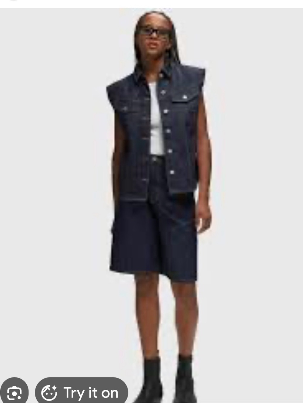 Agolde light and dark blue denim shorts